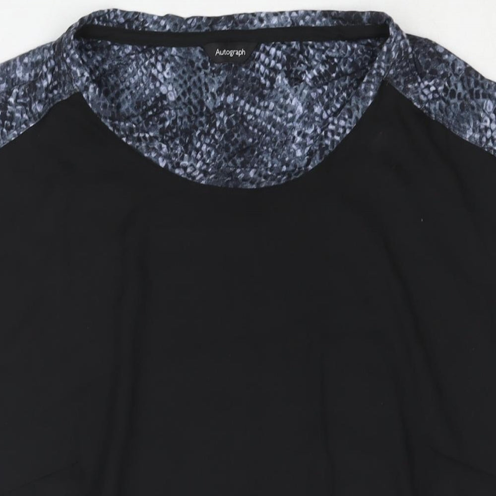 Autograph Womens Black Polyester Basic Blouse Size 18 Round Neck - Drawstring Hem Snakeskin Print Back