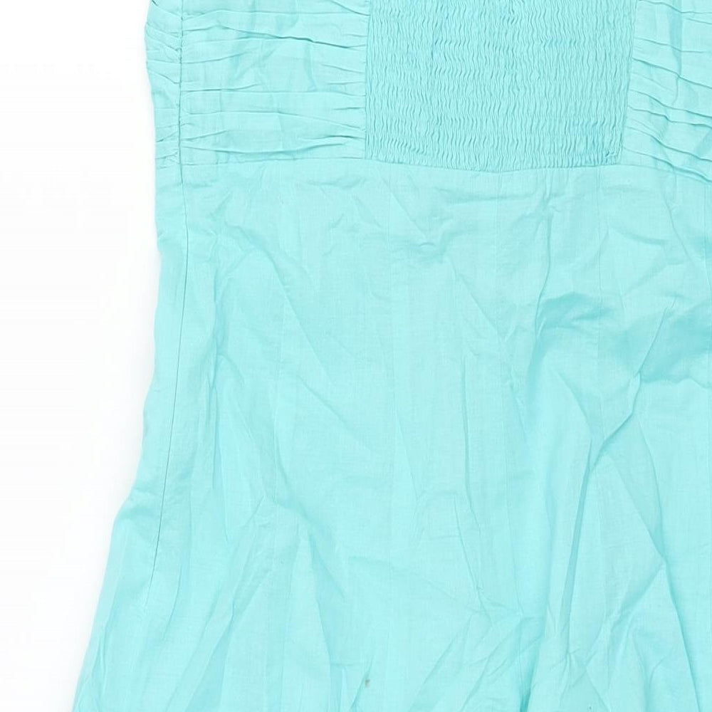 Kaliko Womens Blue Cotton Fit & Flare Size 8 Sweetheart Zip - Floral Embroidery Tie Detail