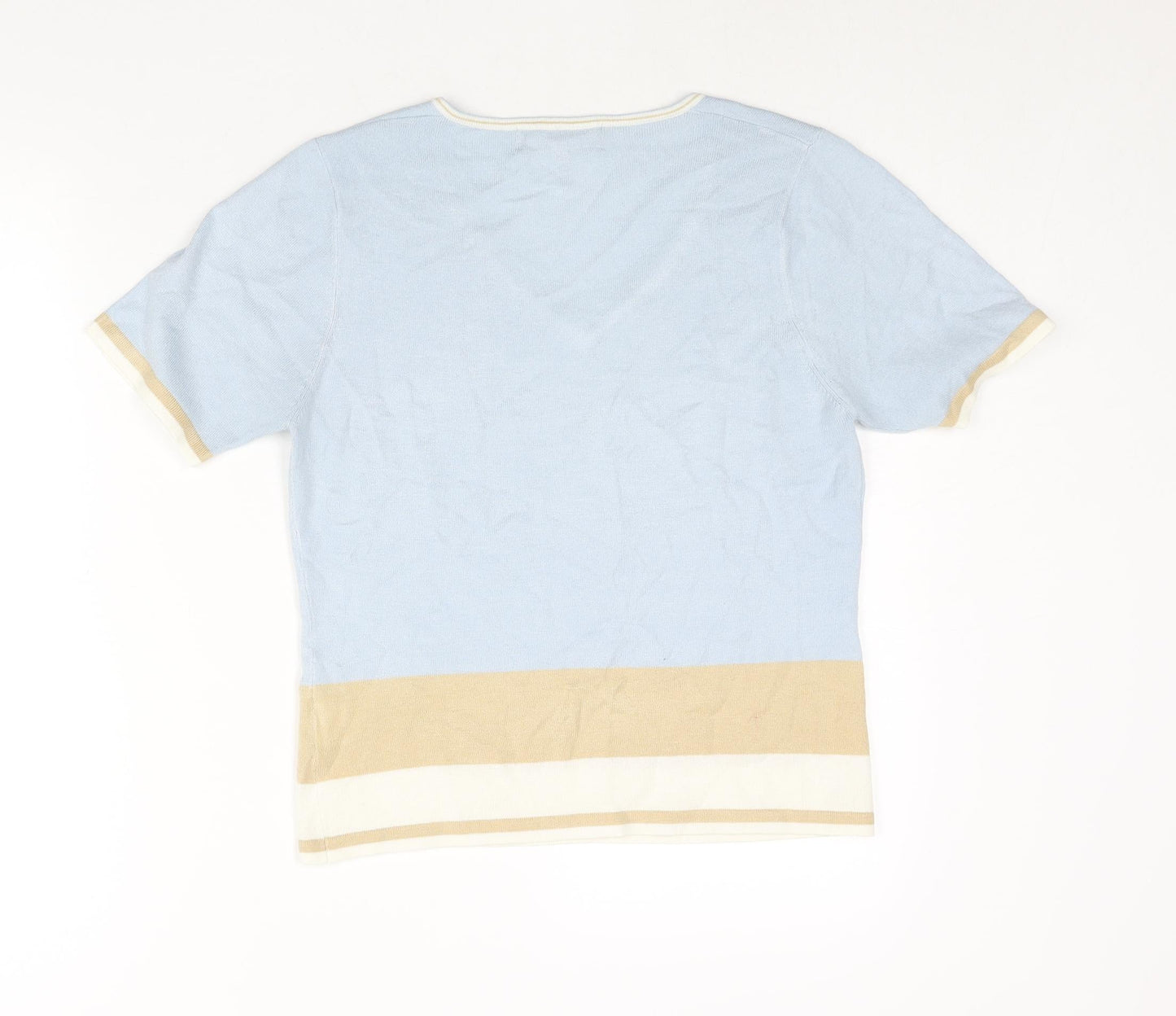 Anthology Womens Blue V-Neck Acrylic Pullover Jumper Size 14 - Colourblock