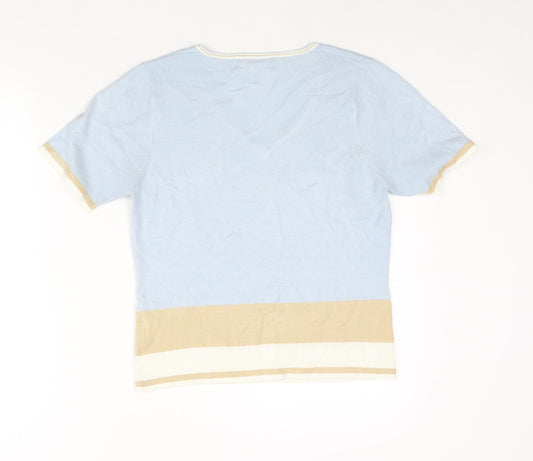 Anthology Womens Blue V-Neck Acrylic Pullover Jumper Size 14 - Colourblock