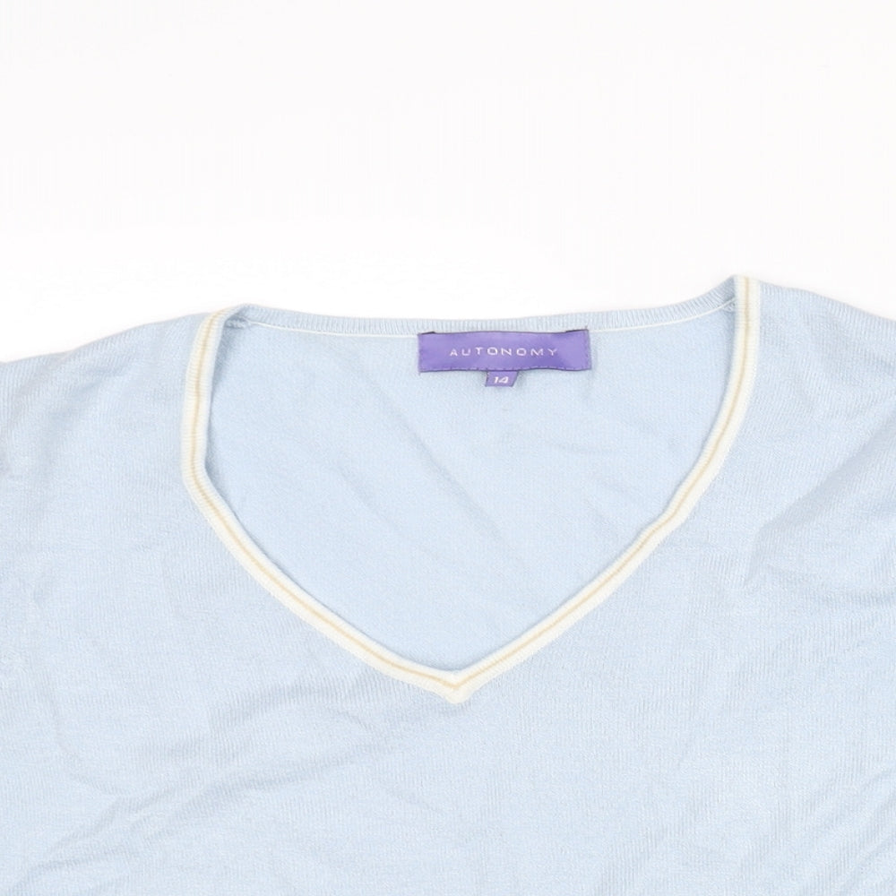 Anthology Womens Blue V-Neck Acrylic Pullover Jumper Size 14 - Colourblock