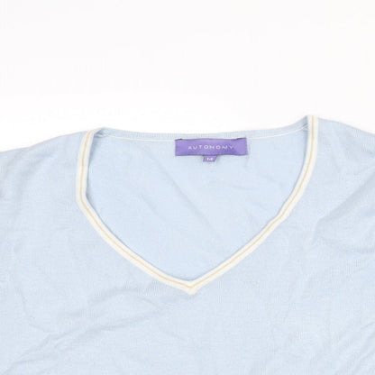 Anthology Womens Blue V-Neck Acrylic Pullover Jumper Size 14 - Colourblock