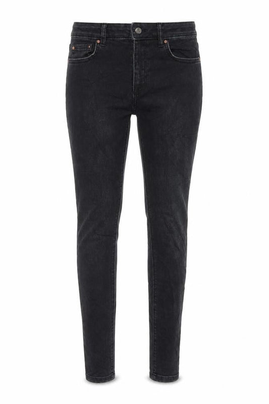 Front view of Denim & Co. women’s black cotton skinny jeans, size UK 10, 29-inch leg regular zip