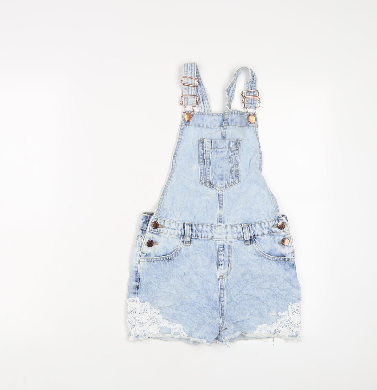 Denim & Co. Girls Blue Cotton Dungaree One-Piece Size 9-10 Years Button