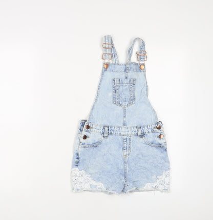 Denim & Co. Girls Blue Cotton Dungaree One-Piece Size 9-10 Years Button