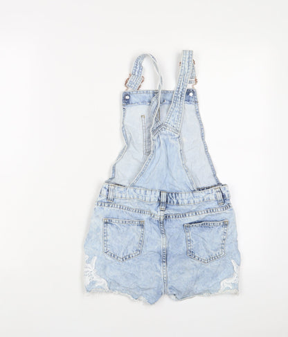 Denim & Co. Girls Blue Cotton Dungaree One-Piece Size 9-10 Years Button