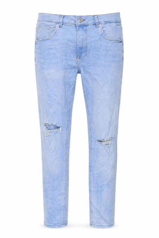 Front view of Denim & Co. women’s blue cotton skinny jeans, size UK 36, in, 30-inch leg regular zip