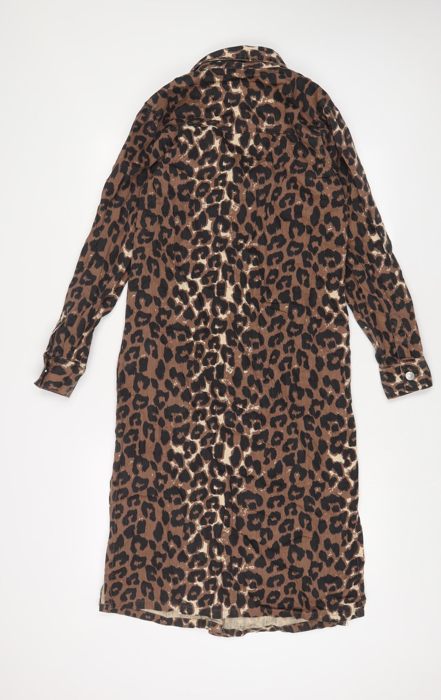 NEXT Womens Brown Animal Print Cotton A-Line Size 8 Collared Button