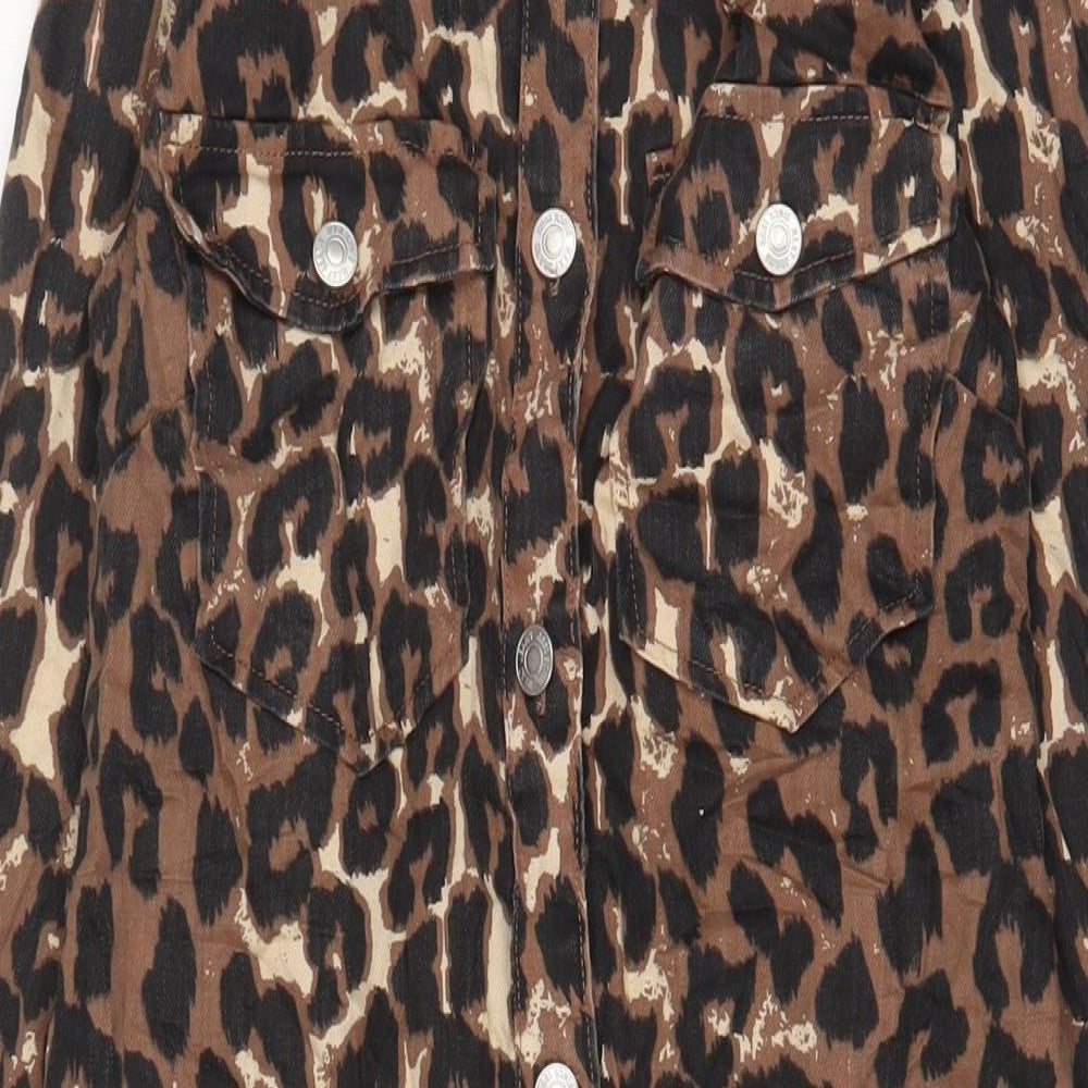 NEXT Womens Brown Animal Print Cotton A-Line Size 8 Collared Button