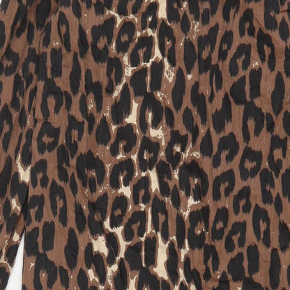 NEXT Womens Brown Animal Print Cotton A-Line Size 8 Collared Button