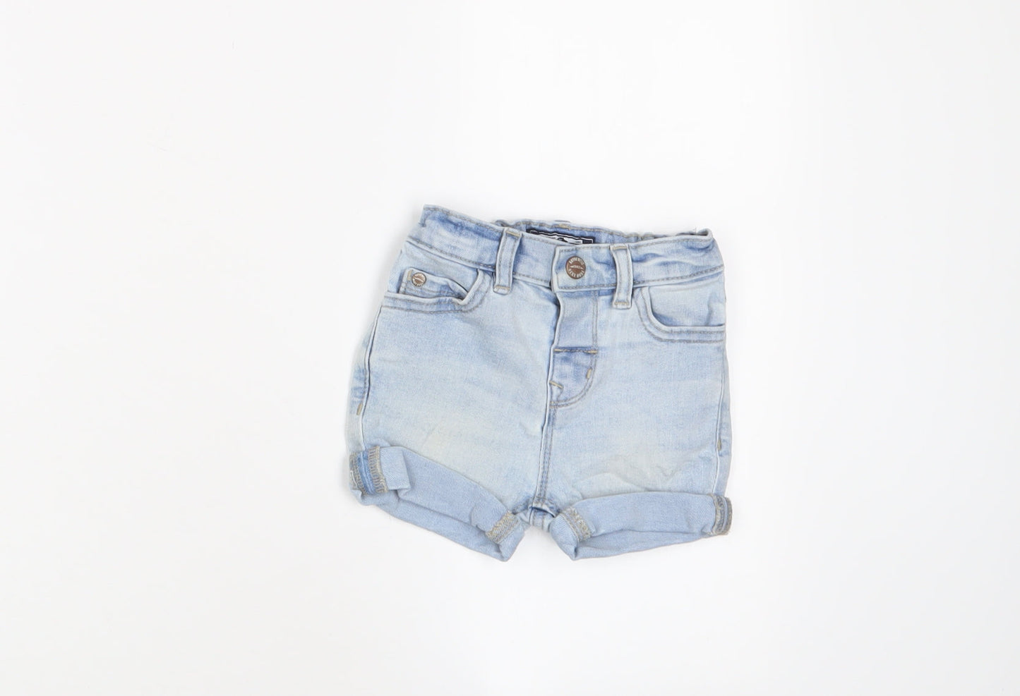 NEXT Girls Blue Cotton Cropped Trousers Size 3-6 Months Zip - Adjustable waist