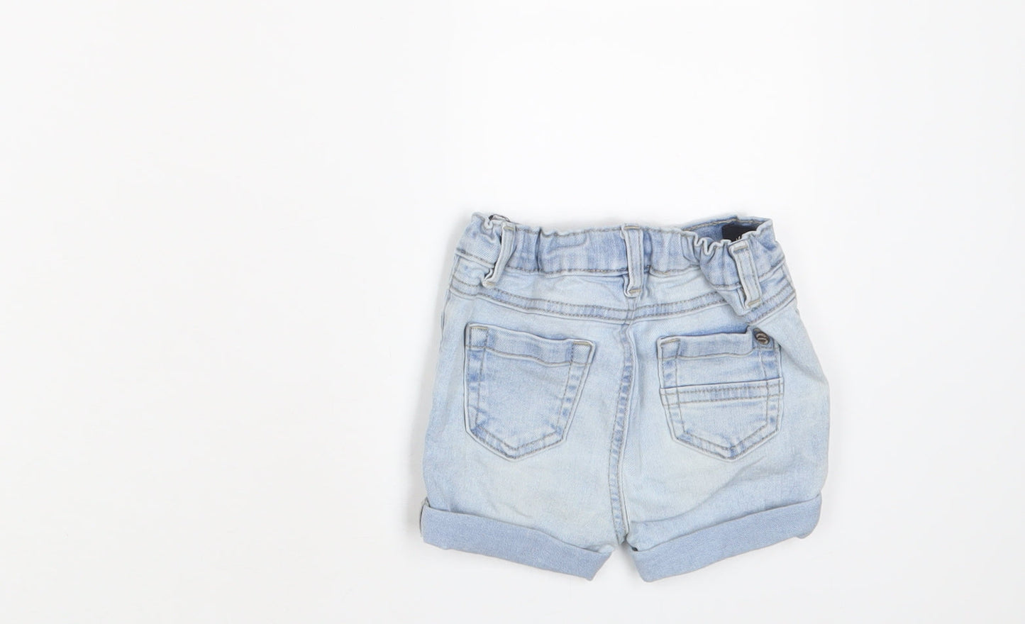 NEXT Girls Blue Cotton Cropped Trousers Size 3-6 Months Zip - Adjustable waist