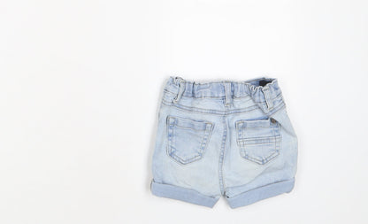 NEXT Girls Blue Cotton Cropped Trousers Size 3-6 Months Zip - Adjustable waist