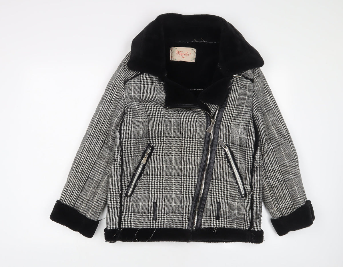 Voyelles Womens Grey Plaid Jacket Size 8 Zip - Zip Pockets