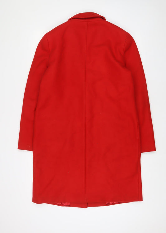 Miss Selfridge Womens Red Overcoat Coat Size 12 Button - Pockets