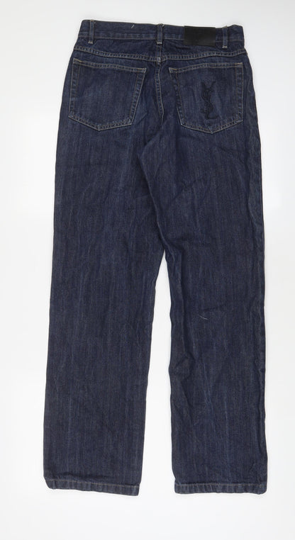 Yves Saint Laurent Mens Blue Cotton Straight Jeans Size 30 in L32 in Regular Button - Embroidered
