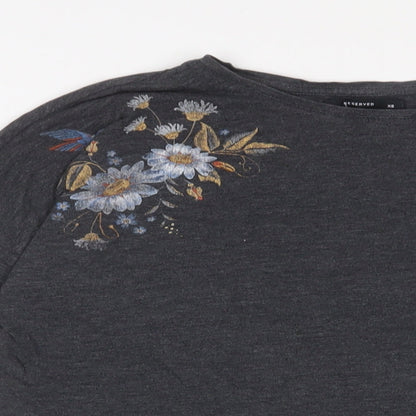 Womens UK Size XS RESERVED Grey Basic T-Shirt