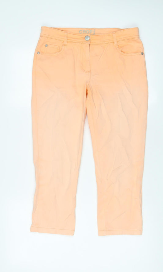 Debenhams Womens Orange Cotton Cropped Jeans Size 10 L22 in Regular Zip
