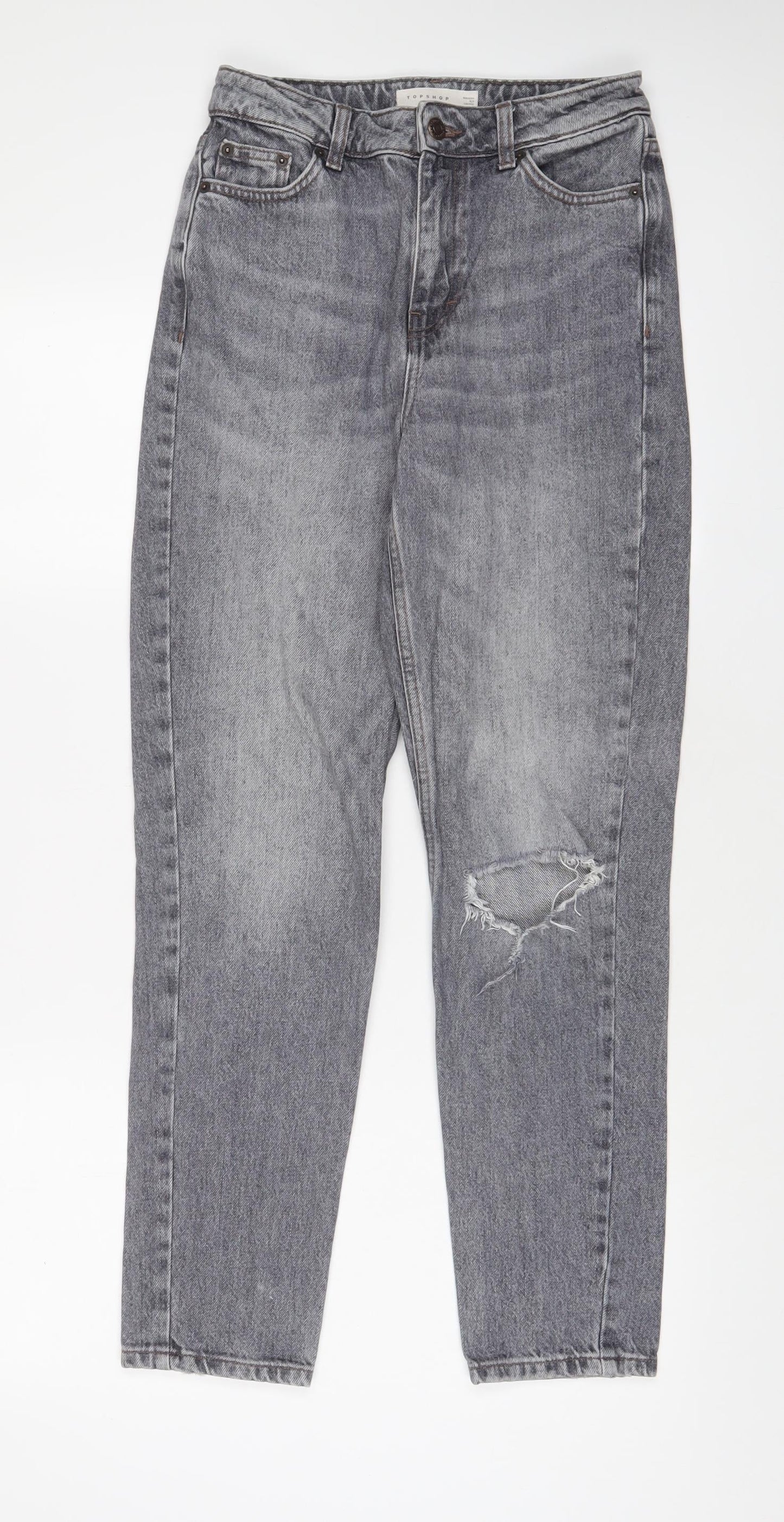 Topshop Womens Grey Cotton Mom Jeans Size 26 in L32 in Regular Zip