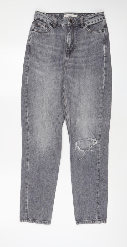 Topshop Womens Grey Cotton Mom Jeans Size 26 in L32 in Regular Zip