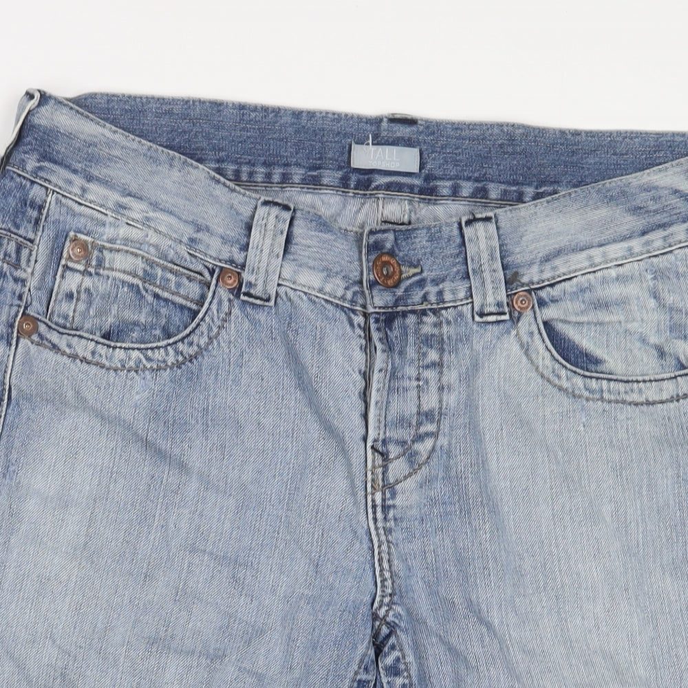 Topshop Mens Blue Cotton Bermuda Shorts Size 36 in L15 in Regular Button - Tall