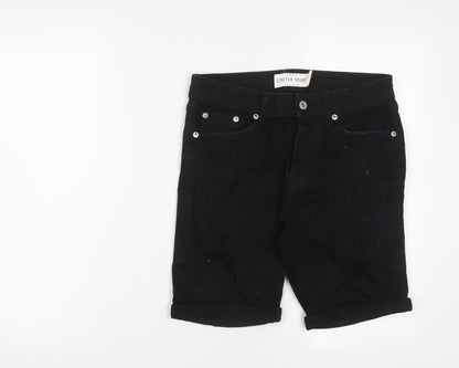 Topman Mens Black Cotton Bermuda Shorts Size 30 in L8 in Regular Button