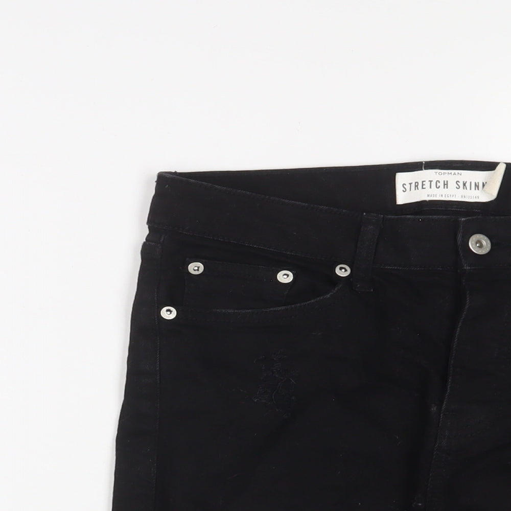 Topman Mens Black Cotton Bermuda Shorts Size 30 in L8 in Regular Button