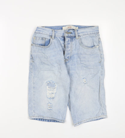 Topman Mens Blue Cotton Bermuda Shorts Size 28 in L11 in Regular Button