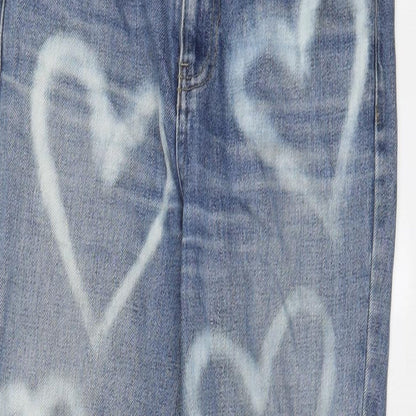 Topshop Womens Blue Geometric Cotton Straight Jeans Size 26 in L32 in Regular Zip - Heart Print