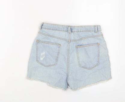 Kiabi Girls Blue Floral Cotton Bermuda Shorts Size 14 Years L3 in Regular Zip - Embroidered
