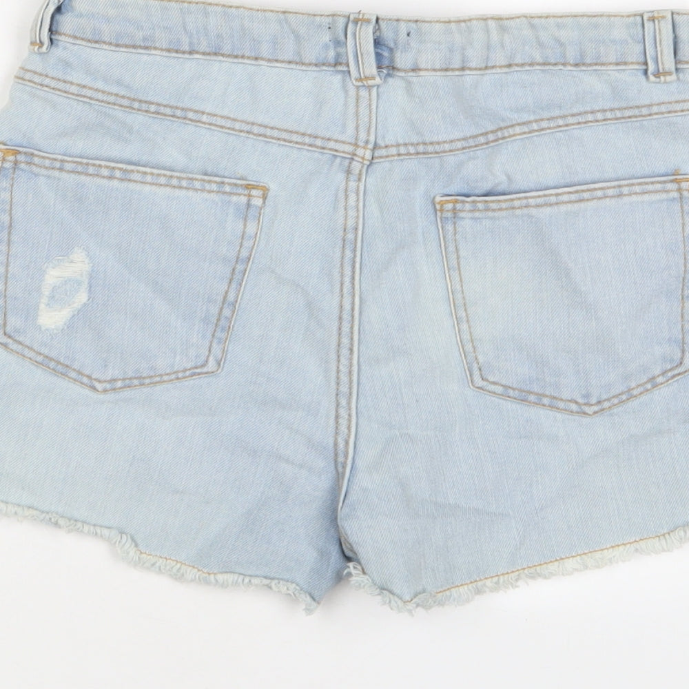 Kiabi Girls Blue Floral Cotton Bermuda Shorts Size 14 Years L3 in Regular Zip - Embroidered