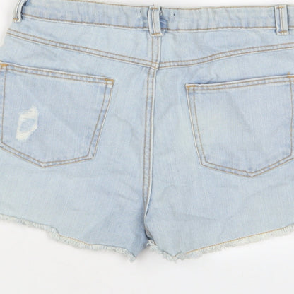 Kiabi Girls Blue Floral Cotton Bermuda Shorts Size 14 Years L3 in Regular Zip - Embroidered