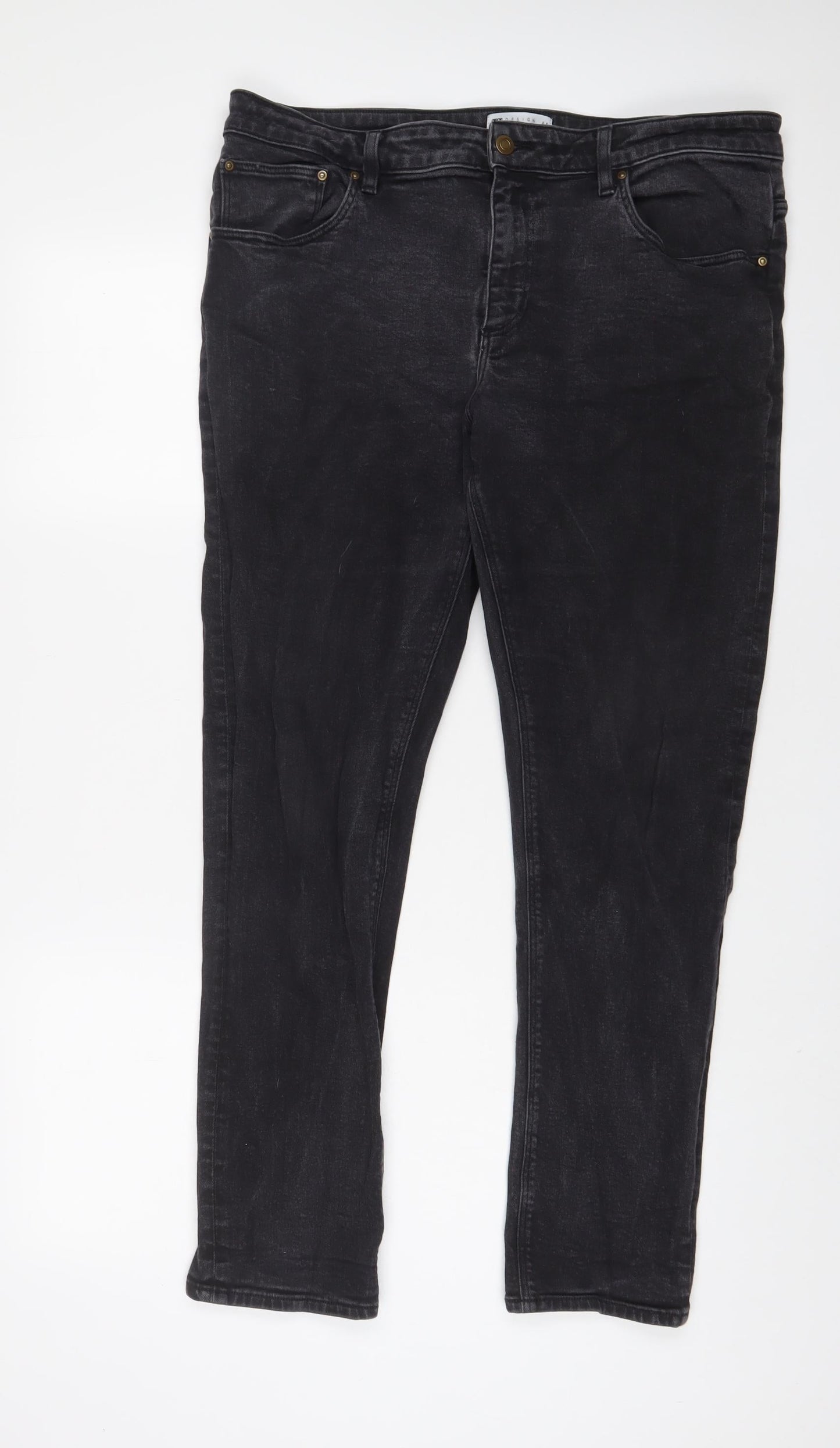 ASOS Mens Grey Cotton Straight Jeans Size 38 in L30 in Slim Button