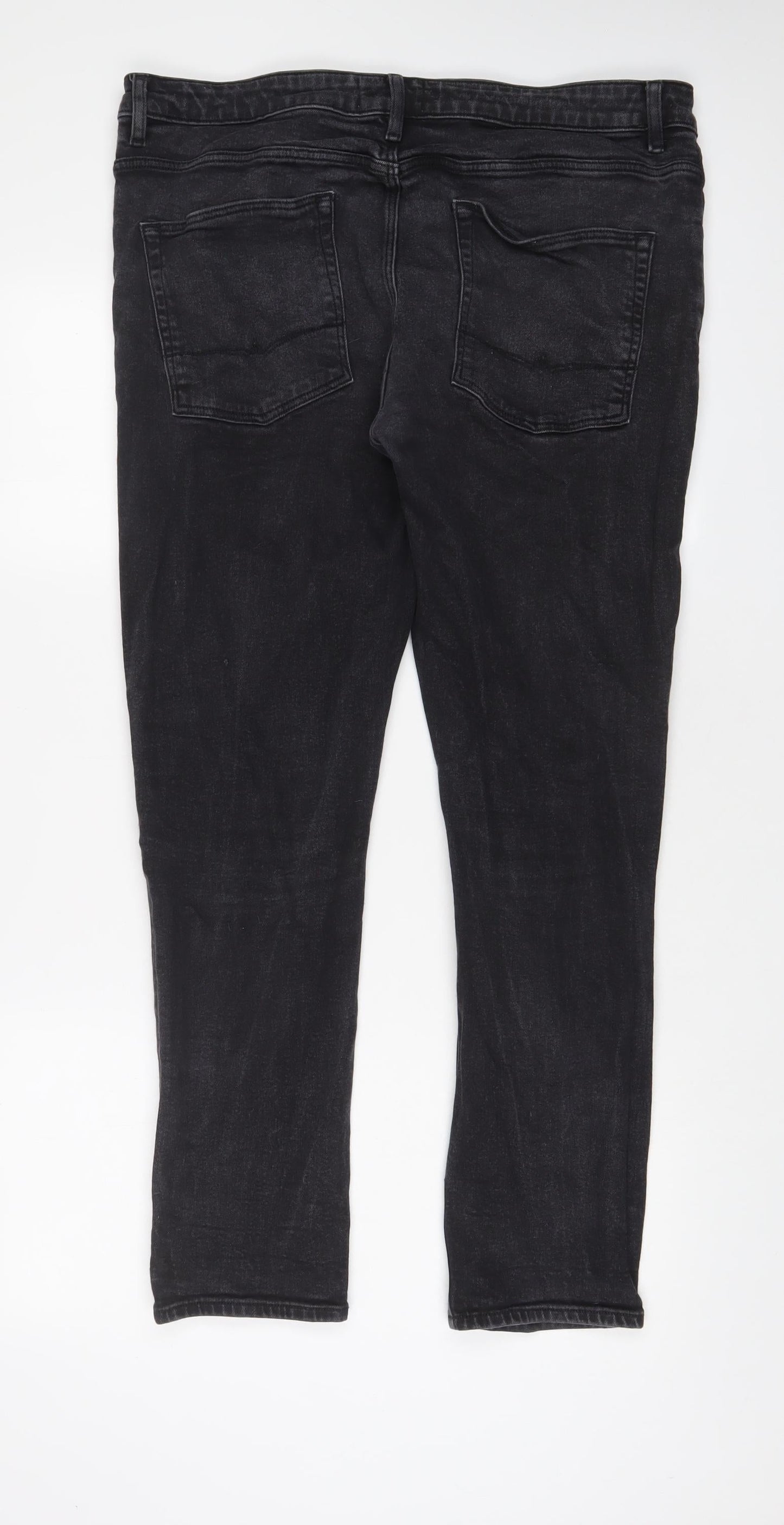 ASOS Mens Grey Cotton Straight Jeans Size 38 in L30 in Slim Button