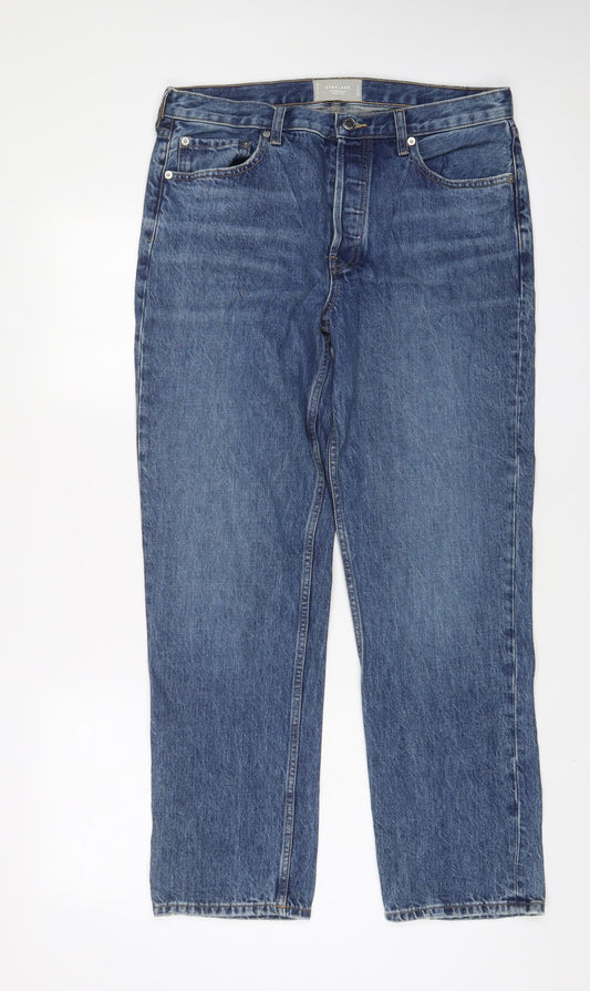 Everlane Mens Blue Cotton Straight Jeans Size 34 in L30 in Regular Button - Short Leg, Pockets