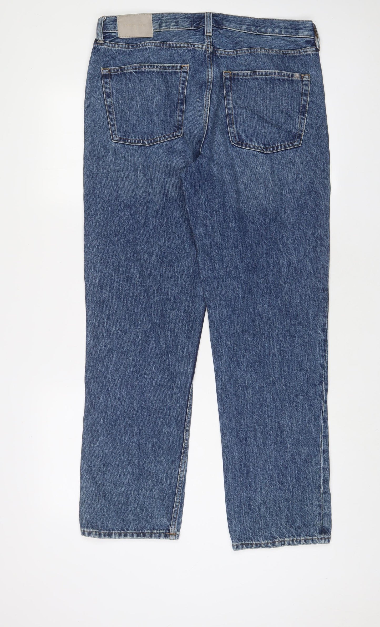 Everlane Mens Blue Cotton Straight Jeans Size 34 in L30 in Regular Button - Short Leg, Pockets