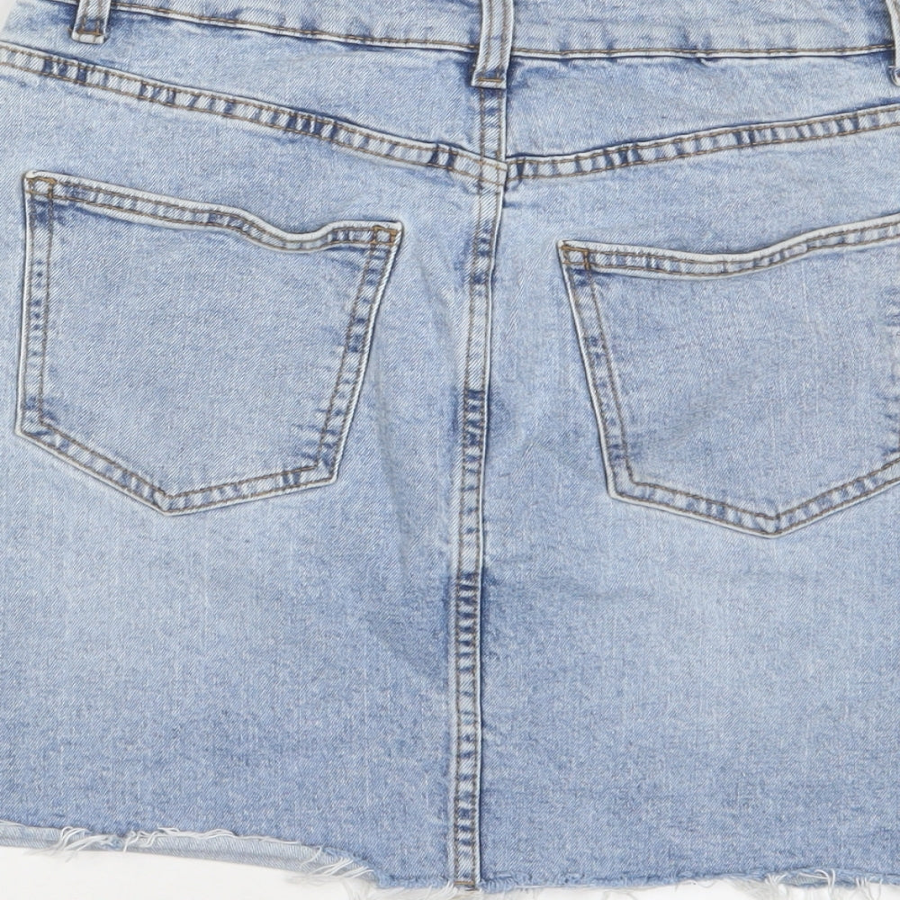 Cotton On Womens Blue Cotton A-Line Skirt Size 10 Zip