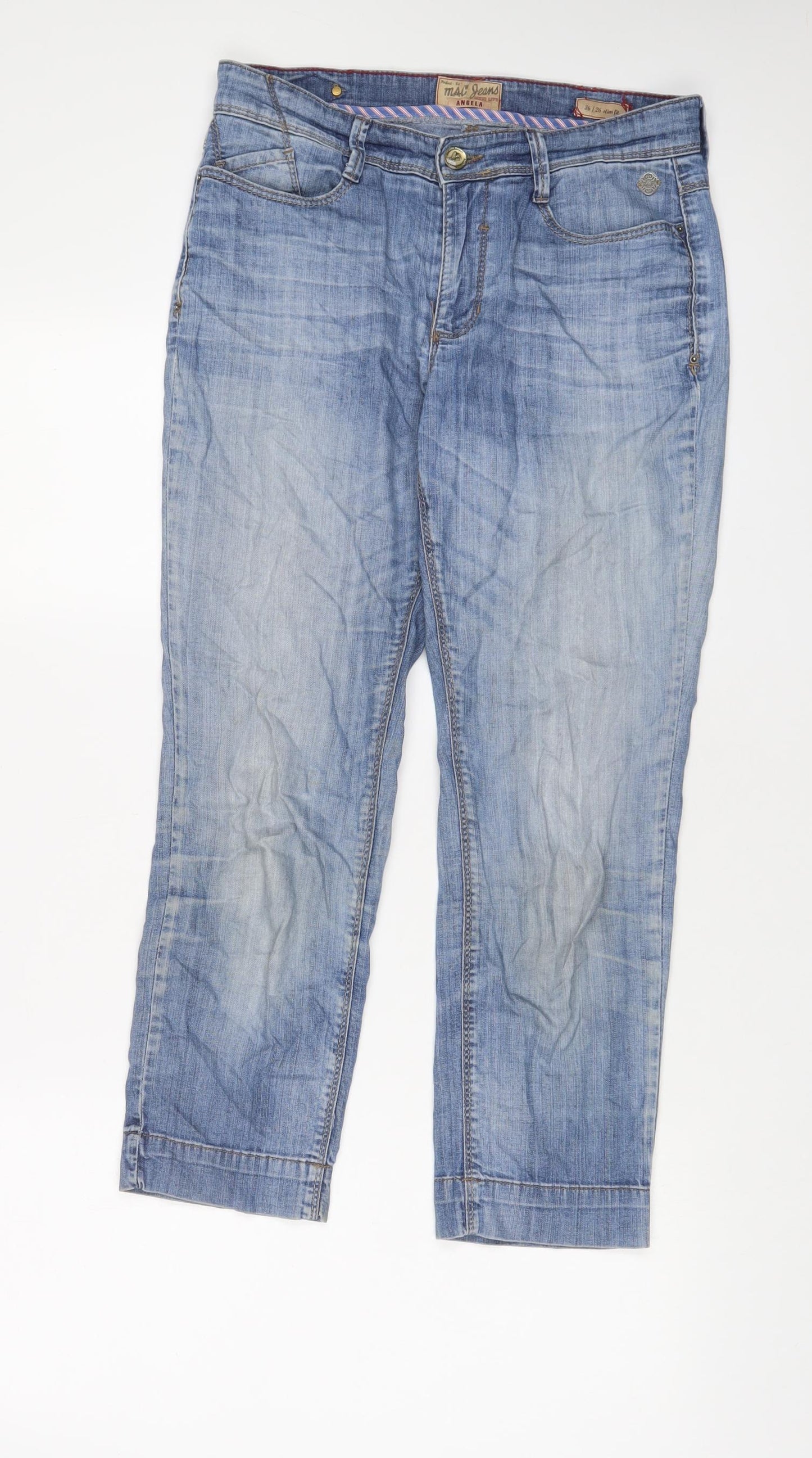 Womens UK Size 8 Mac Jeans Slim Fit Cropped Blue Jeans