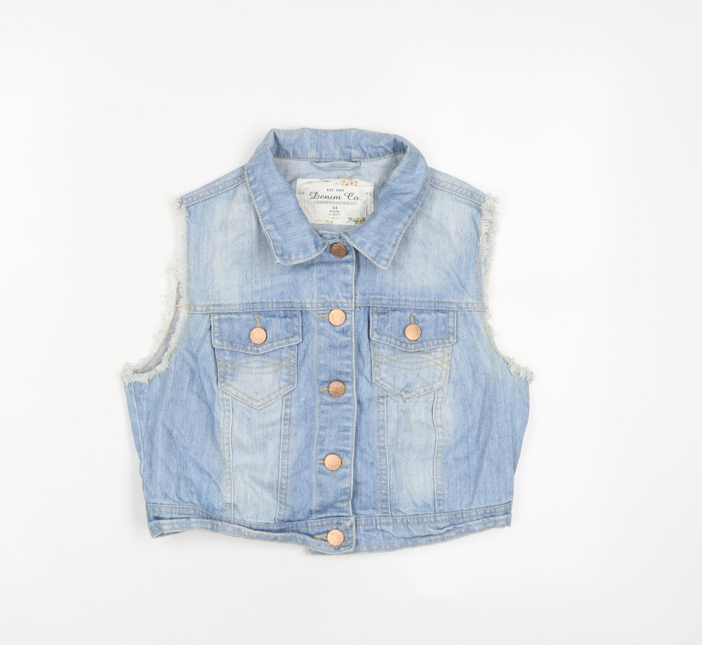 Denim & Co. Womens Blue Gilet Jacket Size 14 Button