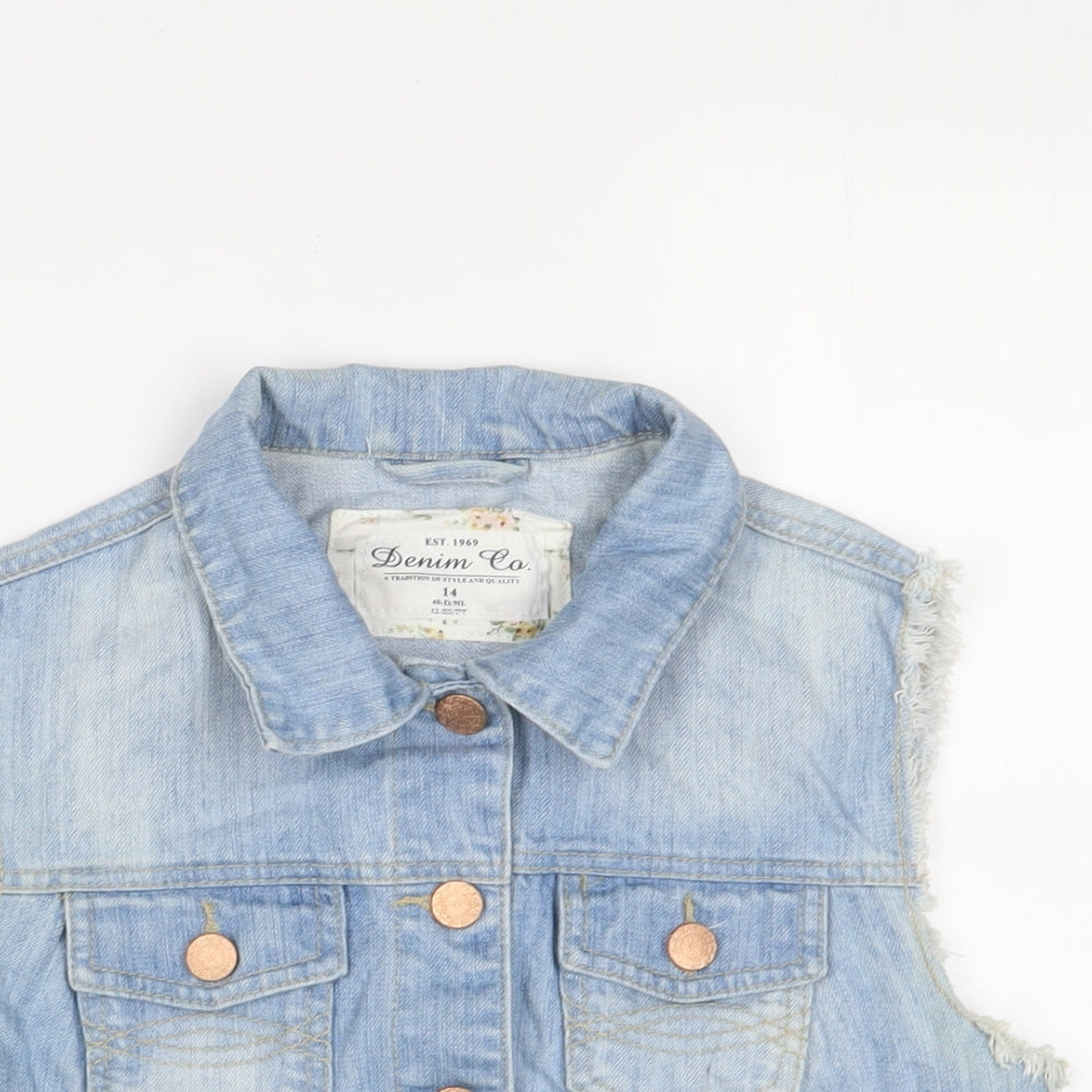 Denim & Co. Womens Blue Gilet Jacket Size 14 Button