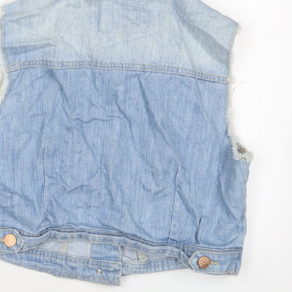 Denim & Co. Womens Blue Gilet Jacket Size 14 Button