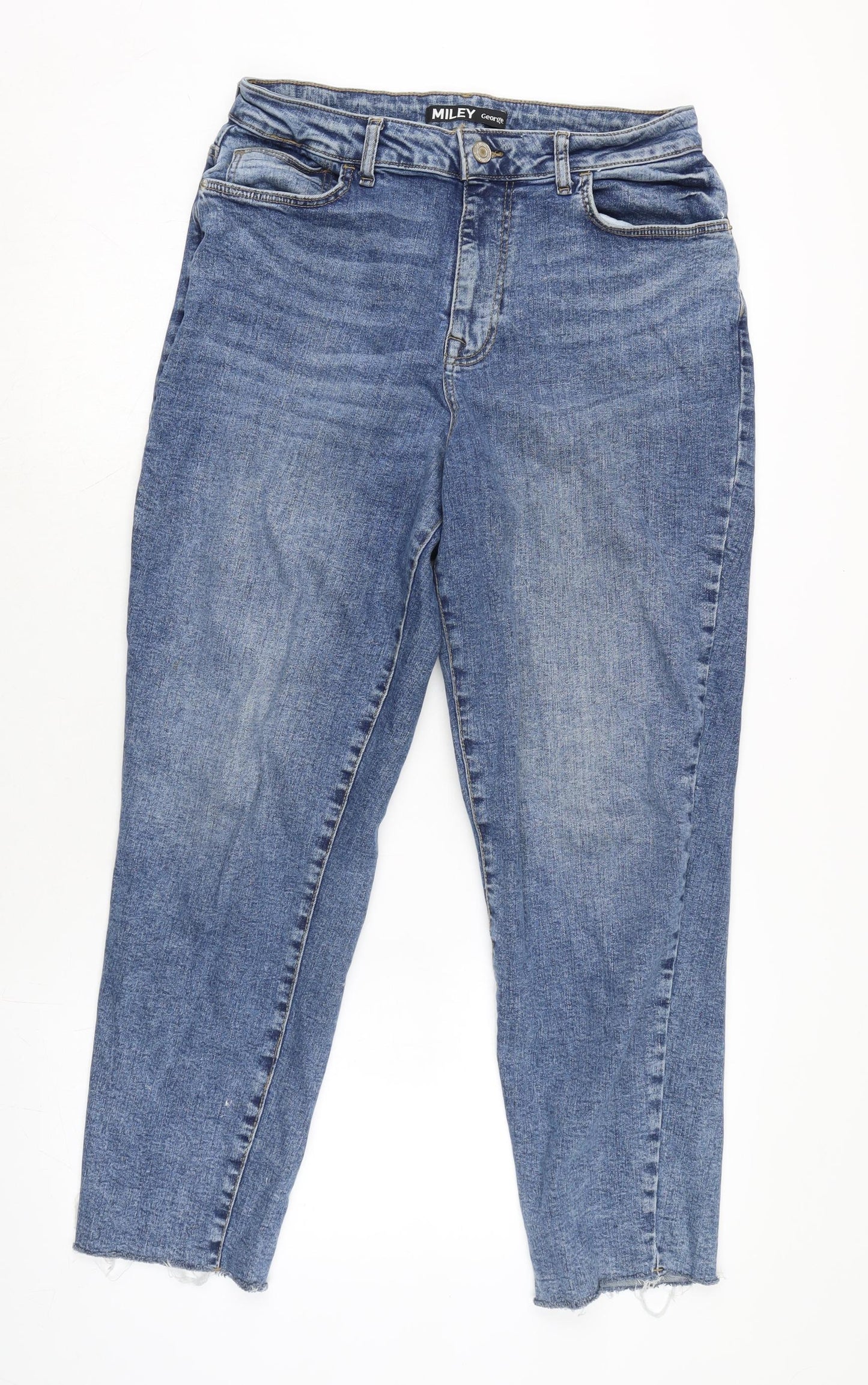 George Womens Blue Cotton Blend Straight Jeans Size 10 L27.5 in Regular Zip - Raw Hem