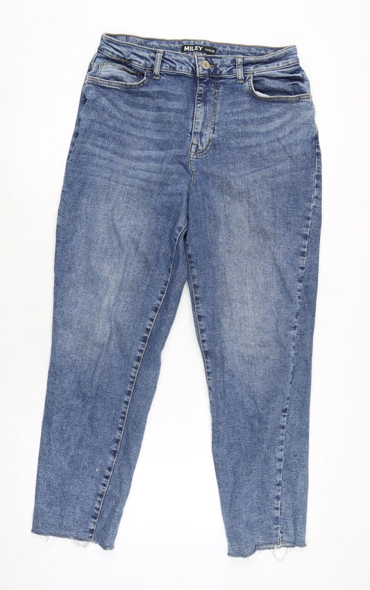 George Womens Blue Cotton Blend Straight Jeans Size 10 L27.5 in Regular Zip - Raw Hem