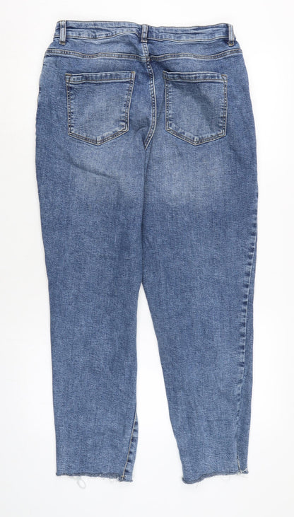 George Womens Blue Cotton Blend Straight Jeans Size 10 L27.5 in Regular Zip - Raw Hem