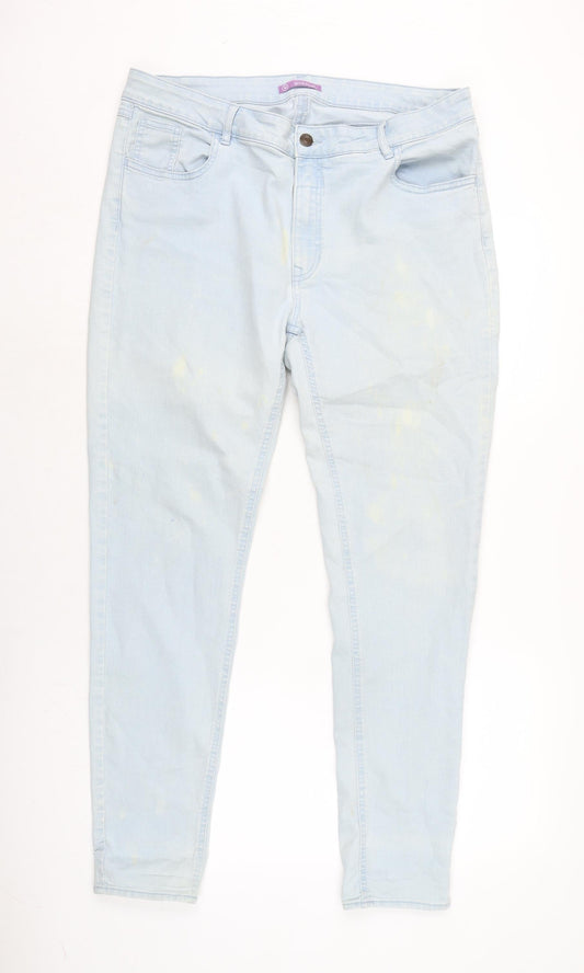 Avenue Womens Blue Cotton Blend Straight Jeans Size 18 L30 in Regular Zip