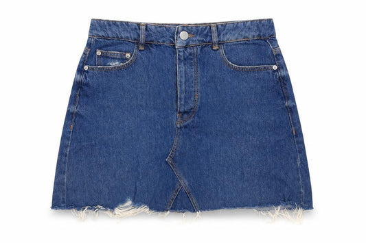 Berksha Womens Blue Cotton A-Line Skirt Size 10 Button
