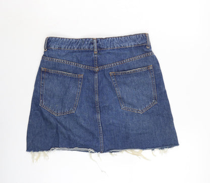 Berksha Womens Blue Cotton A-Line Skirt Size 10 Button