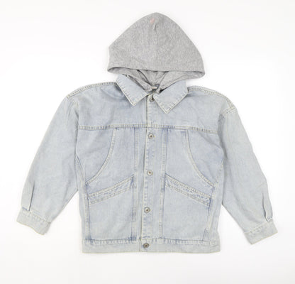 Mens UK Size L Jeans Blue Biker Coat