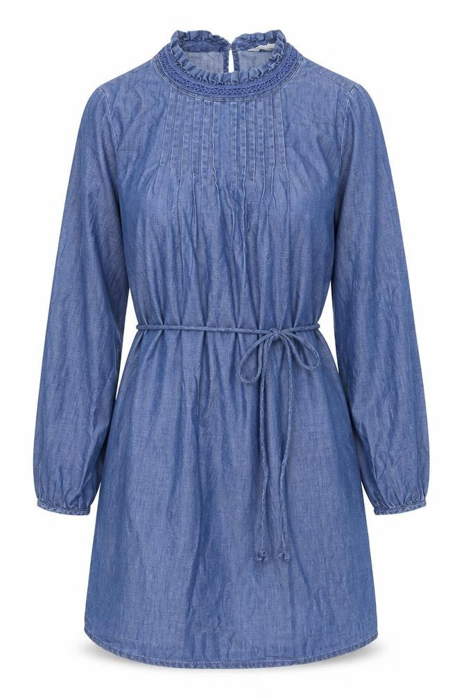 Marks and Spencer Womens Blue Houndstooth Cotton Skater Dress Size 12 Crew Neck Button