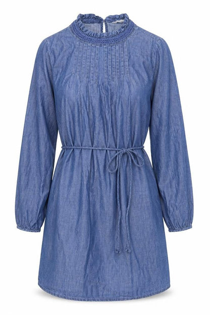 Marks and Spencer Womens Blue Houndstooth Cotton Skater Dress Size 12 Crew Neck Button
